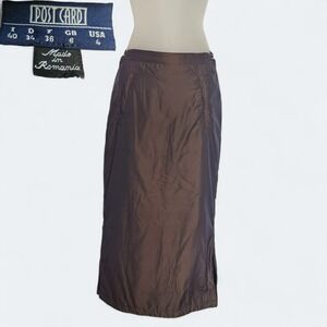 VTG Y2K Post Card Techwear Brown Nylon Maxi Skirt Size 4 Futuristic Grunge Cyber